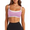 image:imageLASLULU Womens Double Layered Sports Bra Adjustable Spaghetti Straps Sexy Scoop Neck Wireless Padded Workout Yoga Crop TopsLight Pink