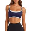 image:imageLASLULU Womens Double Layered Sports Bra Adjustable Spaghetti Straps Sexy Scoop Neck Wireless Padded Workout Yoga Crop TopsNavy Blue