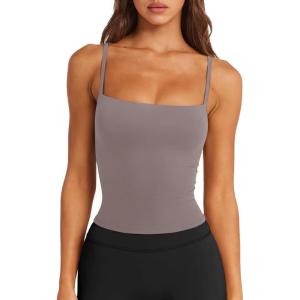 image:imageLASLULU Sports Bras for Women Square Neck Padded Adjustable Spaghetti Strap Backless Sleeveless Workout Long Tank TopsDeep Grey