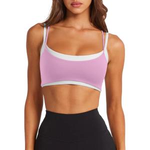 image:imageLASLULU Womens Double Layered Sports Bra Adjustable Spaghetti Straps Sexy Scoop Neck Wireless Padded Workout Yoga Crop TopsLight Pink