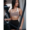image:imageLASLULU Halter Sports Bras for Women Scoop Neck Workout Tops Padded Sleeveless Open Back Yoga Crop Gym Tank TopsDark Grey