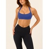 image:imageLASLULU Halter Sports Bras for Women Scoop Neck Workout Tops Padded Sleeveless Open Back Yoga Crop Gym Tank TopsKlein Blue