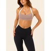 image:imageLASLULU Halter Sports Bras for Women Scoop Neck Workout Tops Padded Sleeveless Open Back Yoga Crop Gym Tank TopsSienna