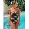 image:imageLASLULU Womens One Piece Swimsuits Sexy Halter High Cut Slimming Bathing Suit Tummy Control SwimsuitCocoa White Polka