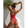 image:imageLASLULU Womens One Piece Swimsuits Sexy Halter High Cut Slimming Bathing Suit Tummy Control SwimsuitRed