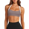 image:imageLASLULU Halter Sports Bras for Women Scoop Neck Workout Tops Padded Sleeveless Open Back Yoga Crop Gym Tank TopsDark Grey