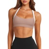 image:imageLASLULU Halter Sports Bras for Women Scoop Neck Workout Tops Padded Sleeveless Open Back Yoga Crop Gym Tank TopsSienna