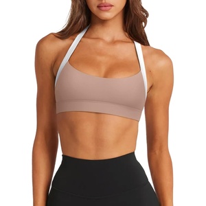 image:imageLASLULU Halter Sports Bras for Women Scoop Neck Workout Tops Padded Sleeveless Open Back Yoga Crop Gym Tank TopsSienna