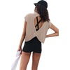 image:imageLASLULU Womens Athletic Open Back Short Sleeve TShirtApricot
