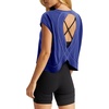 image:imageLASLULU Womens Athletic Open Back Short Sleeve TShirtBlue