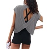 image:imageLASLULU Womens Athletic Open Back Short Sleeve TShirtGrey
