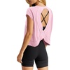 image:imageLASLULU Womens Athletic Open Back Short Sleeve TShirtLight Pink
