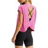 image:imageLASLULU Womens Athletic Open Back Short Sleeve TShirtNeon Orchid