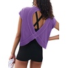 image:imageLASLULU Womens Athletic Open Back Short Sleeve TShirtPurple