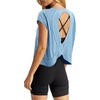 image:imageLASLULU Womens Athletic Open Back Short Sleeve TShirtSky Blue