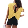 image:imageLASLULU Womens Athletic Open Back Short Sleeve TShirtYellow