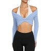 image:imageLASLULU Womens Long Sleeve Workout Tops Sexy Twist Front Bolero Shrugs Yoga Gym Ballet Wrap Tops Pilates OutfitsLight Blue