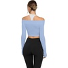 image:imageLASLULU Womens Long Sleeve Workout Tops Sexy Twist Front Bolero Shrugs Yoga Gym Ballet Wrap Tops Pilates OutfitsLight Blue