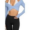 image:imageLASLULU Womens Long Sleeve Workout Tops Sexy Twist Front Bolero Shrugs Yoga Gym Ballet Wrap Tops Pilates OutfitsLight Blue