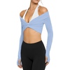 image:imageLASLULU Womens Long Sleeve Workout Tops Sexy Twist Front Bolero Shrugs Yoga Gym Ballet Wrap Tops Pilates OutfitsLight Blue