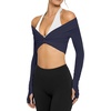 image:imageLASLULU Womens Long Sleeve Workout Tops Sexy Twist Front Bolero Shrugs Yoga Gym Ballet Wrap Tops Pilates OutfitsNavy Blue