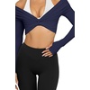 image:imageLASLULU Womens Long Sleeve Workout Tops Sexy Twist Front Bolero Shrugs Yoga Gym Ballet Wrap Tops Pilates OutfitsNavy Blue