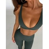 image:imageLASLULU Womens Deep VNeck Sports Bra Padded Wireless U Back Workout Bra Low Impact Gym Workout Yoga Crop TopsForest Green