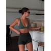 image:imageLASLULU Womens Deep VNeck Sports Bra Padded Wireless U Back Workout Bra Low Impact Gym Workout Yoga Crop TopsForest Green