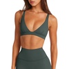image:imageLASLULU Womens Deep VNeck Sports Bra Padded Wireless U Back Workout Bra Low Impact Gym Workout Yoga Crop TopsForest Green