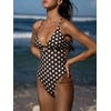 image:imageLASLULU Womens Sexy One Piece Swimsuits V Neck Padded Bathing Suit Modest Front Cutout Open Back Slimming SwimsuitCocoa White Polka