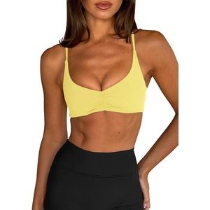 image:imageLASLULU Womens Sports Bra Sexy Spaghetti Strap Backless Bra Workout Gym Yoga Bras Tops Padded Sport BrasLemon Yellow