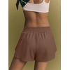 image:imageLASLULU Womens Running Shorts Contrast Color Biker Athletic Workout Summer Gym Shorts Quick Dry with Zip PocketBrown