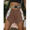 image:imageLASLULU Womens Running Shorts Contrast Color Biker Athletic Workout Summer Gym Shorts Quick Dry with Zip PocketBrown