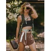 image:imageLASLULU Womens Running Shorts Contrast Color Biker Athletic Workout Summer Gym Shorts Quick Dry with Zip PocketBrown