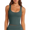 image:imageLASLULU Womens Sport Bras Long Line Workout Yoga Gym Athletic Tops Clothes Shirts Camisole Padded Crop Tank TopsForest Green