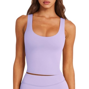 image:imageLASLULU Womens Sport Bras Long Line Workout Yoga Gym Athletic Tops Clothes Shirts Camisole Padded Crop Tank TopsHazy Liac