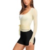 image:imageLASLULU Womens Long Sleeve Tie Front Wrap Tops Yoga Shrugs Long CardiganBeige
