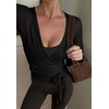 image:imageLASLULU Womens Long Sleeve Tie Front Wrap Tops Yoga Shrugs Long CardiganBlack