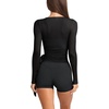 image:imageLASLULU Womens Long Sleeve Tie Front Wrap Tops Yoga Shrugs Long CardiganBlack