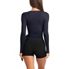 image:imageLASLULU Womens Long Sleeve Tie Front Wrap Tops Yoga Shrugs Long CardiganNavy Blue