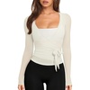 image:imageLASLULU Womens Long Sleeve Tie Front Wrap Tops Yoga Shrugs Long CardiganWhite
