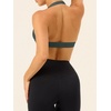 image:imageLASLULU Womens Halter Sports Bras Scoop Neck Workout Tops Padded BacklessForest Green