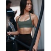 image:imageLASLULU Womens Halter Sports Bras Scoop Neck Workout Tops Padded BacklessForest Green