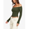 image:imageLASLULU Womens Sexy Off The Shoulder Long Sleeve Strapless Workout Crop TopArmy Green