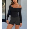 image:imageLASLULU Womens Sexy Off The Shoulder Long Sleeve Strapless Workout Crop TopBlack
