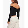 image:imageLASLULU Womens Sexy Off The Shoulder Long Sleeve Strapless Workout Crop TopBlack