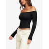 image:imageLASLULU Womens Sexy Off The Shoulder Long Sleeve Strapless Workout Crop TopBlack