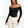 image:imageLASLULU Womens Sexy Off The Shoulder Long Sleeve Strapless Workout Crop TopBlack