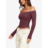 image:imageLASLULU Womens Sexy Off The Shoulder Long Sleeve Strapless Workout Crop TopBurgundy