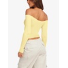 image:imageLASLULU Womens Sexy Off The Shoulder Long Sleeve Strapless Workout Crop TopButter Yellow